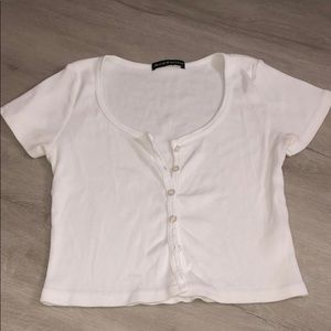 White Cropped Button Up Brandy Melville Tee